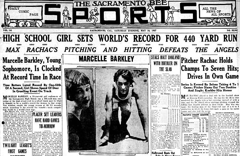 Newspaper page from the May 14, 1927 edition of the Sacramento Bee.