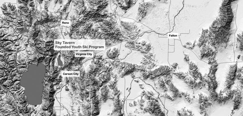 Map showing the location of Sky Tavern above Reno. Nevada.