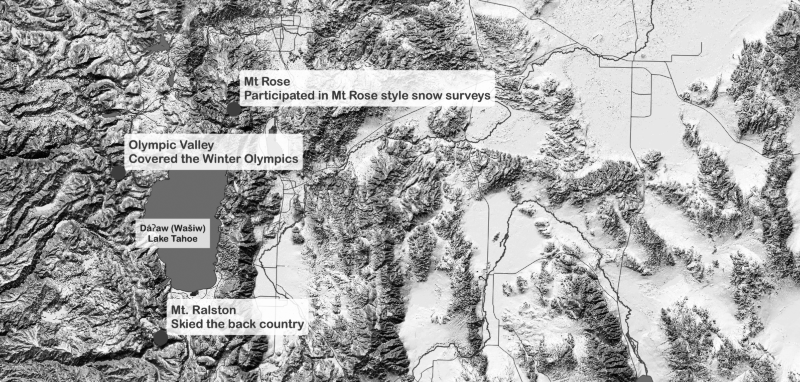 Location of Mt Rose, Nevada and Mt Ralston and Olympic Valley in California.